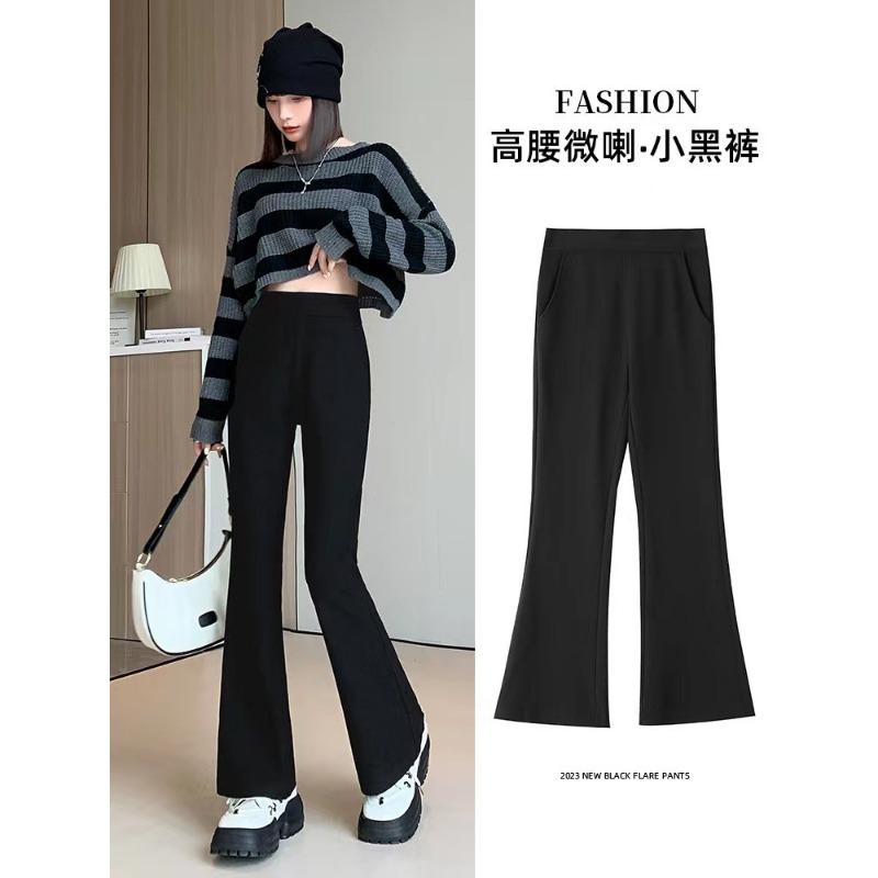 Women High Waist Elastic Thick Fleece Micro Flared Casual Suit Pants