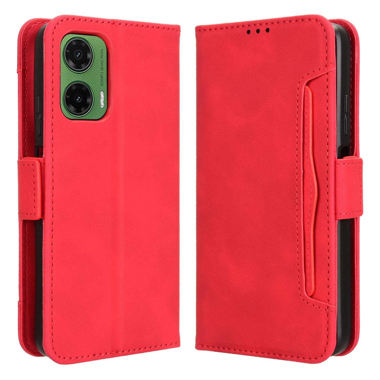 

For Motorola Moto G35 5G Leather Case Phone Wallet Cover with Multiple Card Slots Red