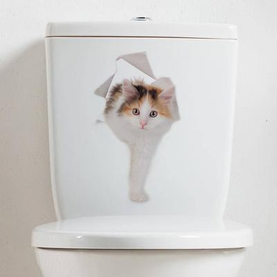 Cartoon Niedliche Katze Toilettenaufkleber Badezimmer und Toilette Heimverschönerung und Dekorationsaufkleber