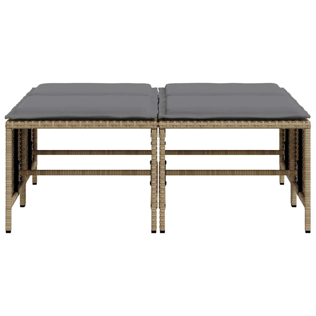 Garden Stool with Cushions 4 pcs Beige Poly Rattan