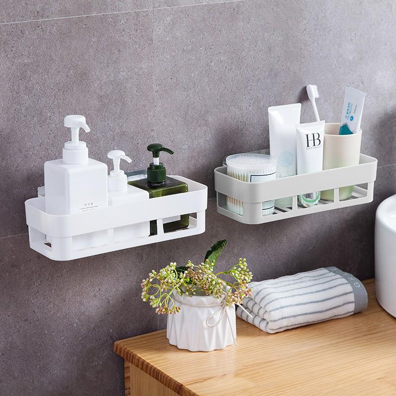 Wall-Mounted Bathroom Shelf No Drilling Adhesive Storage Rack Toiletries Modern Minimalist Plastic Organizer