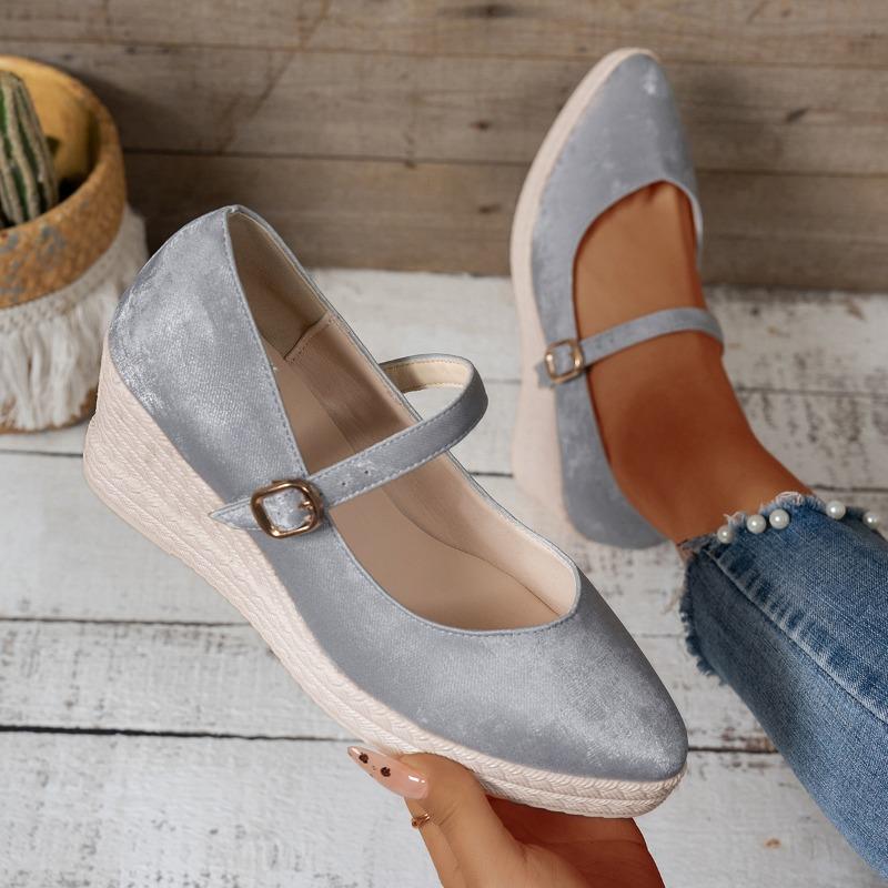 Autumn fisherman shoes wedge heel single shoes women's shallow mouth pointed small high heels thick sole waterproof table straw weaving