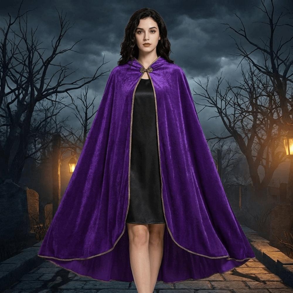 Solid Color Halloween Cloak Golden Trim Velvet Cape Zombie Party Props Gothic Costume Cape Queen