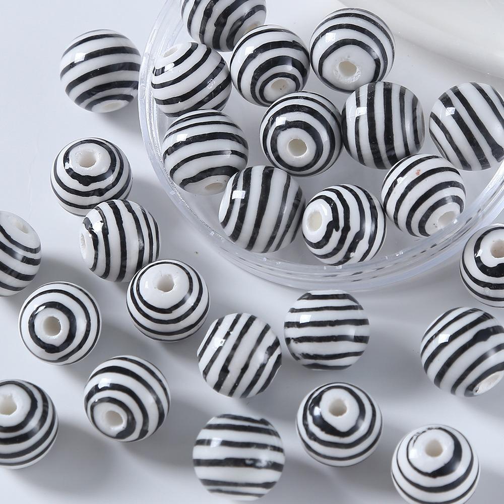 Children's Multicolor Striped Ceramic Round Beads for Handmade DIY Bracelets and Accessories.