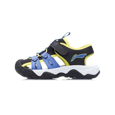 Li Ning Kids Sports Lifestyle Series Velcro Closed Toe Flat Hollow Breathable Sandals Kids Sandals Black Blue Yellow YKKR028-3