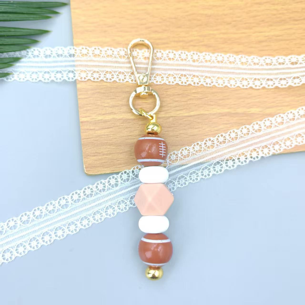 Cross-Border Sports Silicone Beaded Keychain for Football, Basketball, Rugby Ornaments