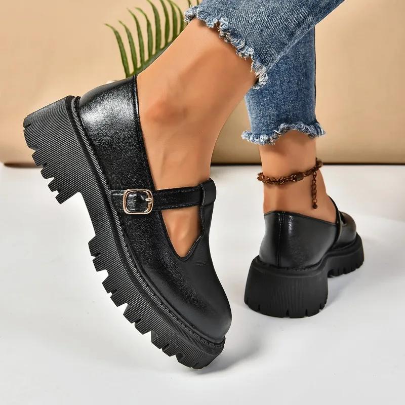 Fashion 2024 Autumn New Thick Soled Comfortable Retro Mary Jane Shoes Round Head Sponge Bottom Waterproof Platform Low Top Shoes