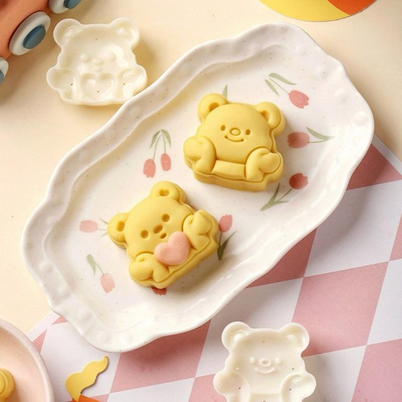 Green Bean Cake Molds Baking Molds Dessert Shaping Tool Bear Shape Stamping Molds Dessert Press Tool ABS Texture