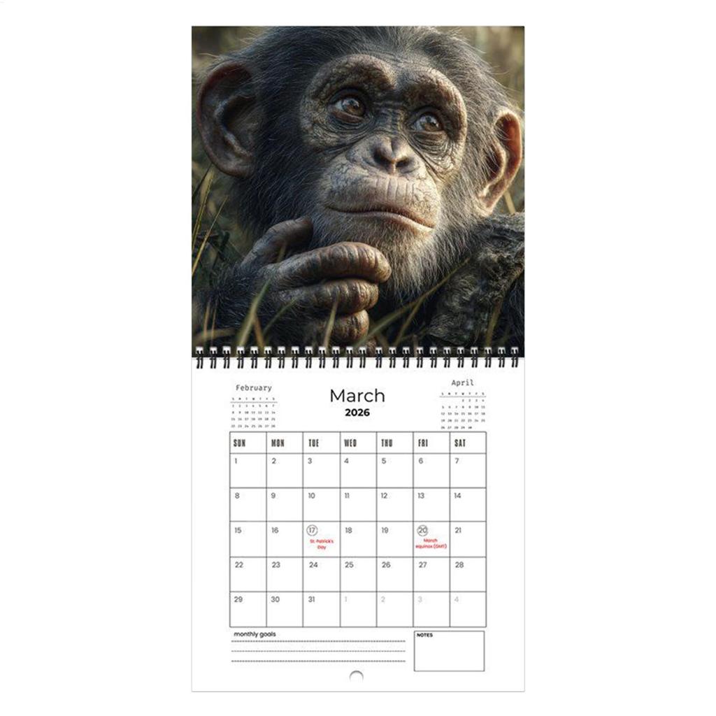 2026 Cartoon Monkey Calendar Funny 12 Month Planner Double-sided Monthly/weekly View Daily Inspirational Quotes Calendar