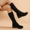 Fashion Stretch Boots Women's Autumn New Round Toe Knit Breathable Sleeve Non-Slip Wear-Resistant Wedge Flat Tall Socks Boots