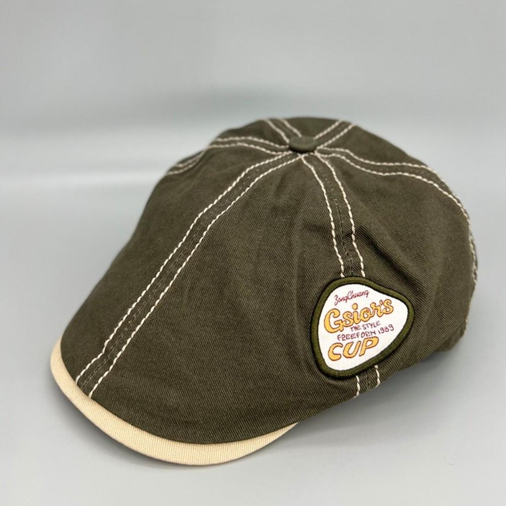 Y2k Newsboy Flat Cap Embroidery Beret Adjustable Retro Artist Hat  Spring Summer