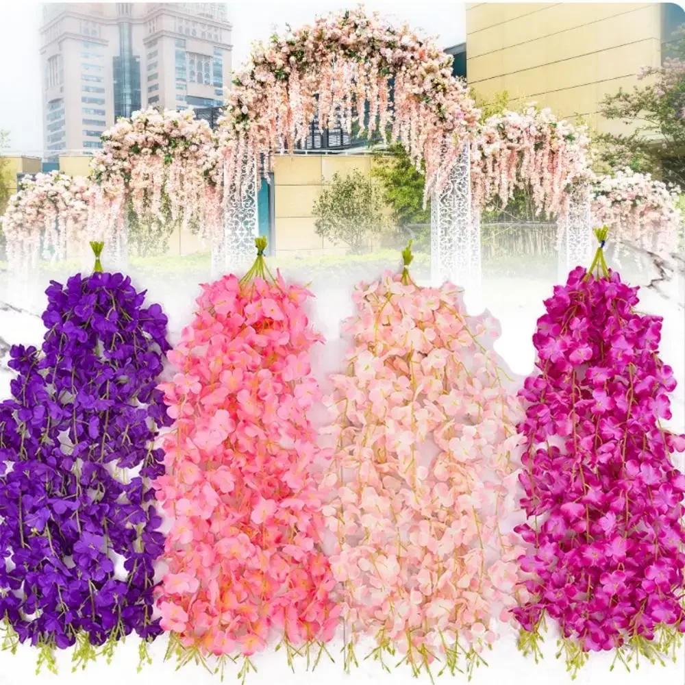 10PCS Multicolor Wisteria Artificial Flower Silk Petals Rattan Vine Wreath Ceiling Hanging Silk Flowers String Party Supplies