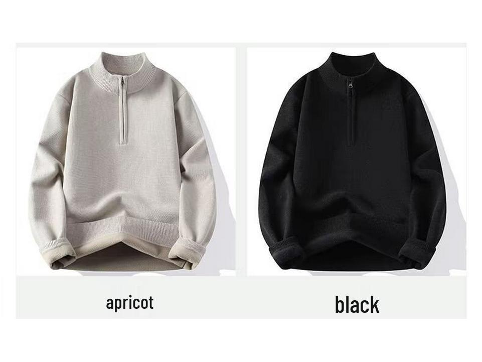 Men's High Neck Plush Knit Zip-Up Sweater
