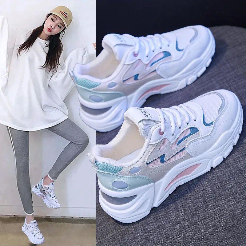 Women's Summer Breathable Mesh Sneakers: Korean Style Thick-Soled White Dad Shoes