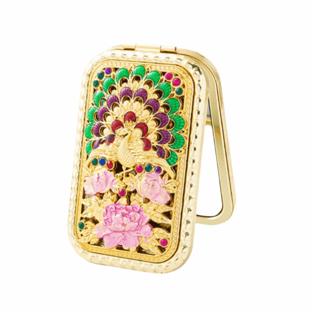 Square Compact Pocket Mirror Retro Double Sided Mirror Portable Peacock Makeup Mirror Beauty