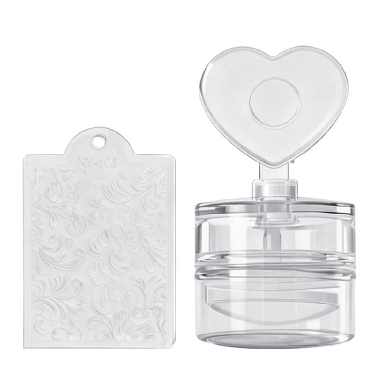 Floral Heart Patterned Nail Stamp with Scraper For Reusable Manicure Designs Featuring Clear Silicone Pad