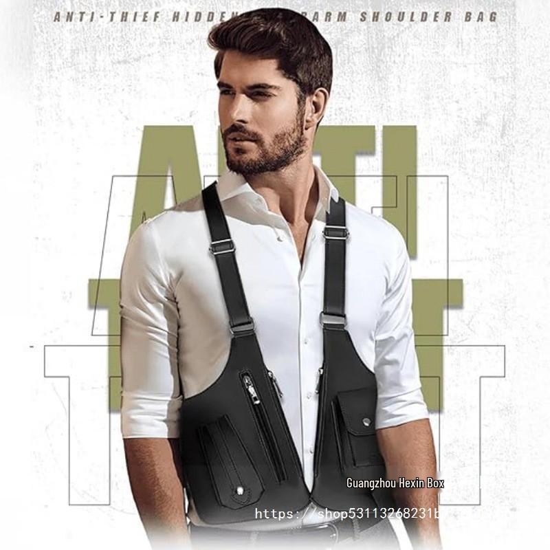 Unisex Leather Crossbody Underarm Bag - Outdoor Multi-function Square Phone Vest Bag