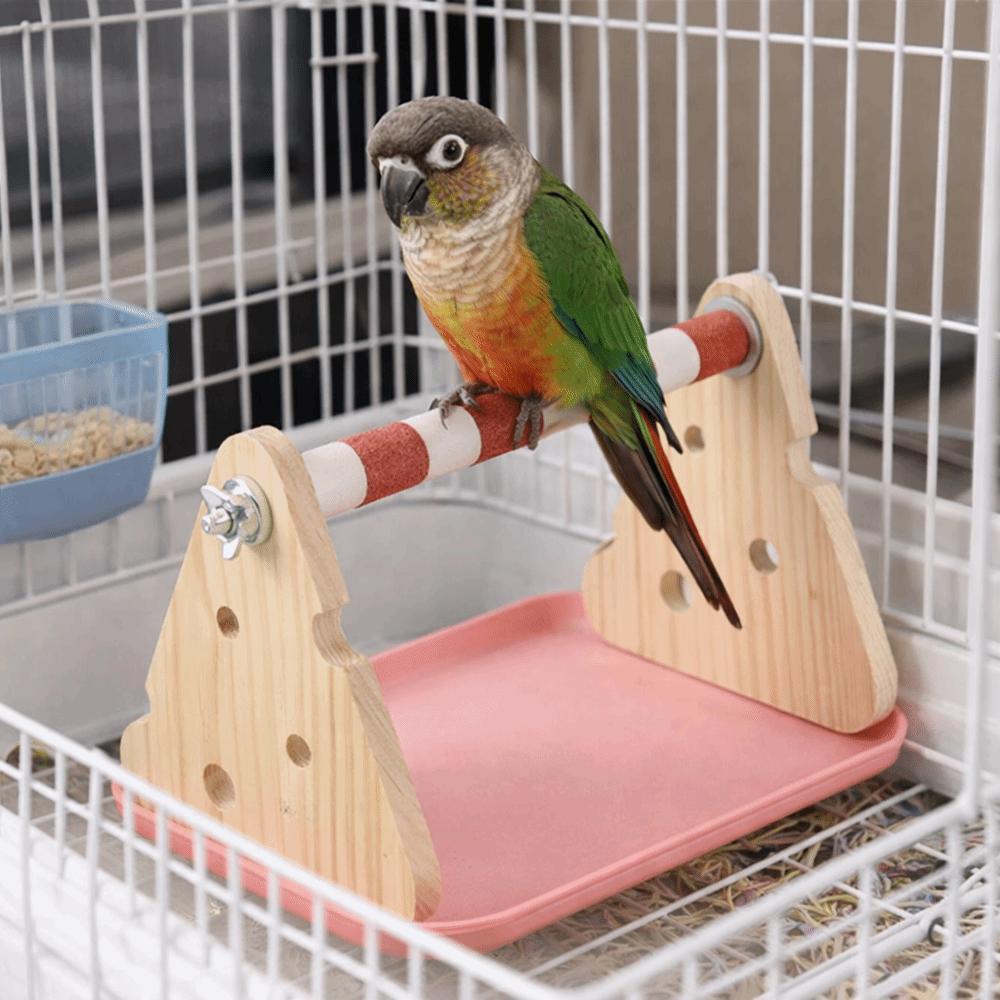 Stabile Holz-Vogelplattform mit Schale Wellensittich Schleifstangen Vogel-Trainingsständer Haustier-Training