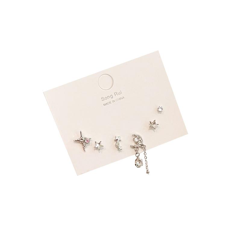 1Set Y2K Bowknot Heart Zircon Stud Earrings For Women Girls Silver Color Exquisite Earrings Set Trendy Jewelry Party Gifts