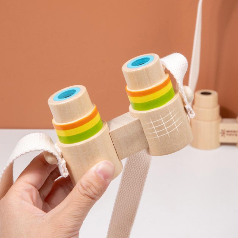Kids Wooden Binoculars Low Chromatic Aberration Optical Glass Lens Wooden Binoculars for Children Stargazing Toy