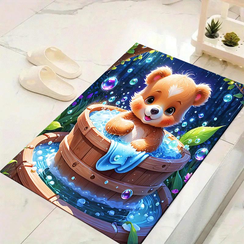 

1pc Bath Bear Print, Design Indoor Area Rug - Soft, Anti-Slip, and Durable Gaming Room Decor for Bedroom 60cm by 90cm