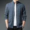Men's Winter Fashion Cardigan Plus Velvet Sweater Jacket Men's Stand Collar Casual Solid Color Knitted Wholesale