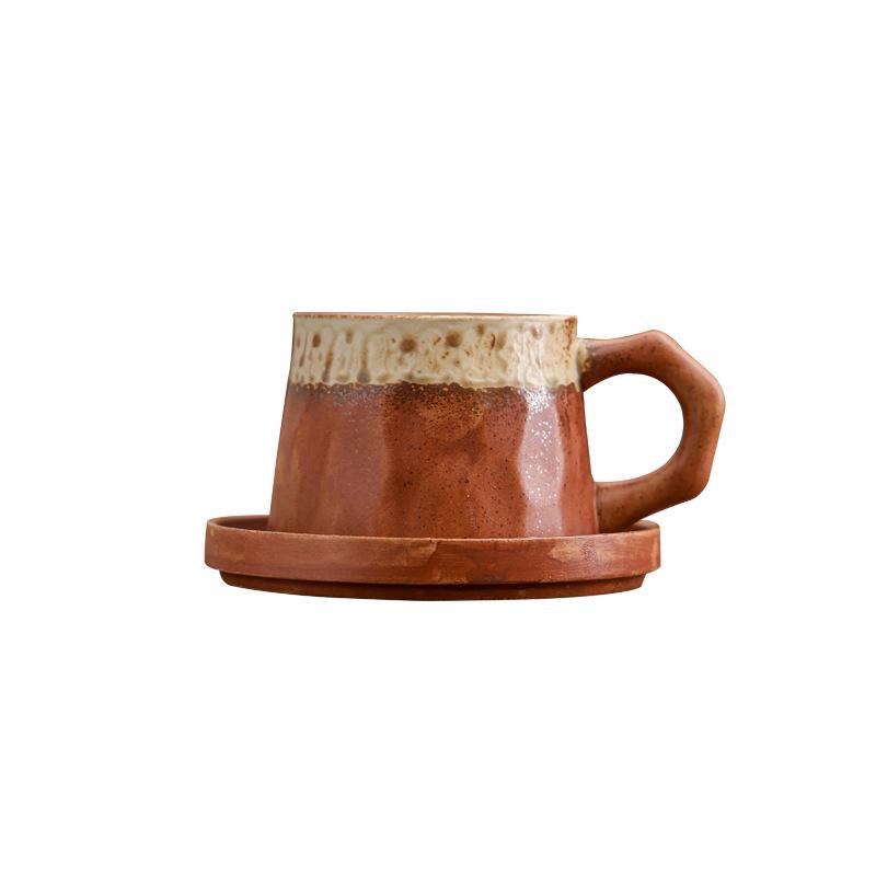 Kiln-Changed Ceramic Coffee Cup And Saucer Set Creative Retro Cup Afternoon Tea Mug
