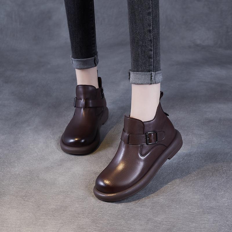 Leder Kurzstiefel für Damen, Neue Styles für Herbst und Winter, Lässige High-Top Schuhe, Retro Flache Schuhe