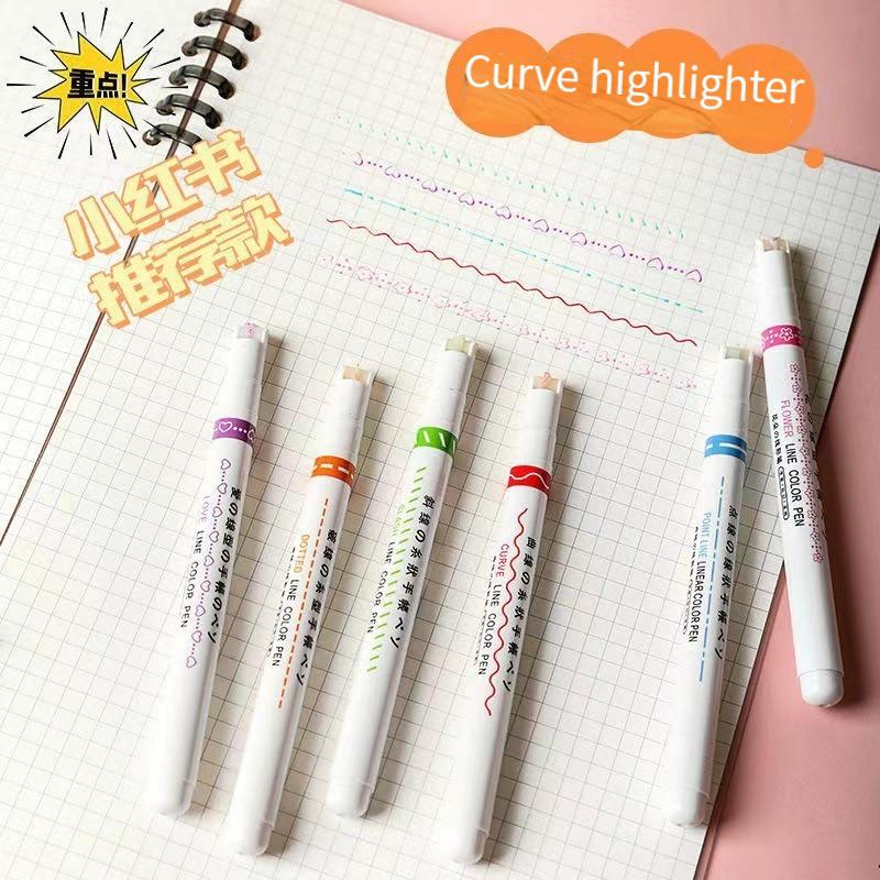 6 culori amuzant model de linie dublă contur Marker Pen Hand Copy Account Pen curba multicolore Marcator de pictură cu uscare rapidă