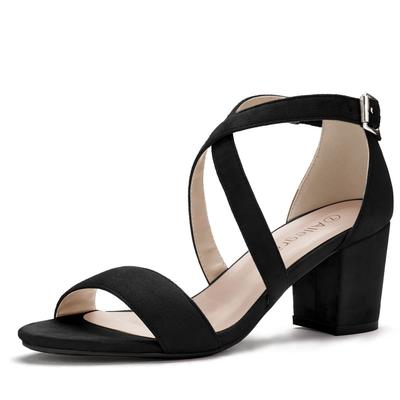 Allegra K Women's Open Toe Sandals with Mid-Heel Lace-Up Ankle Strap, Black, Size 25.5cm