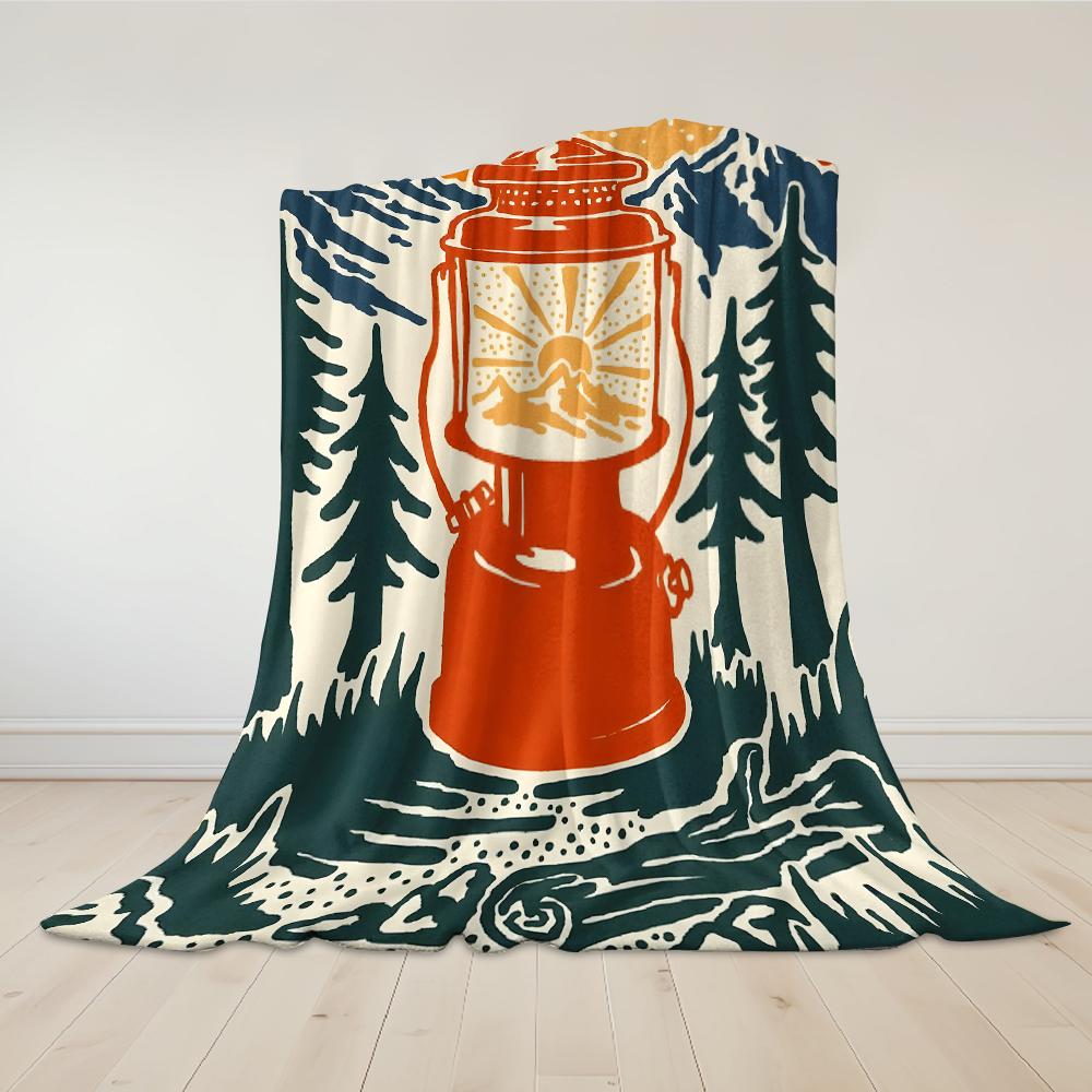 Camping Lantern Flannel Blanket Warm Soft Halloween Christmas Couch Warm Cozy Decorative Decor Gift for All Season
