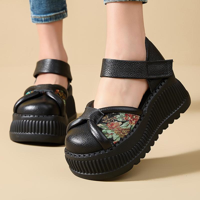 GKTINOO Retro Round Toe Thick Sole Sandals 2025 Summer New Genuine Leather Casual Women's Flat Platform Shoes