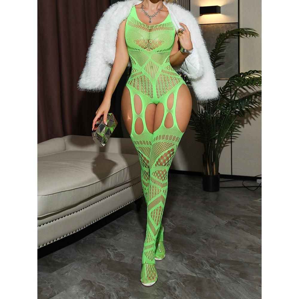 Sexy Lingerie Women Body Underwear Fishnet Bodysuit Nightwear Transparent Mesh Bodystocking Erotic Lingerie Rose Red Costume