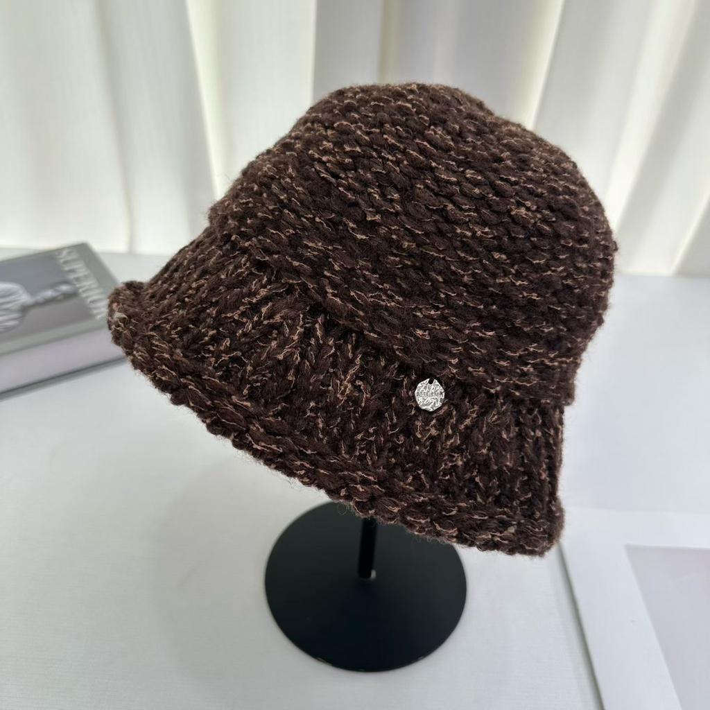 Wool blended hand-woven wool hat Women's basin hat Head protector Winter knitted hat Thickened cold-proof warm bucket hat