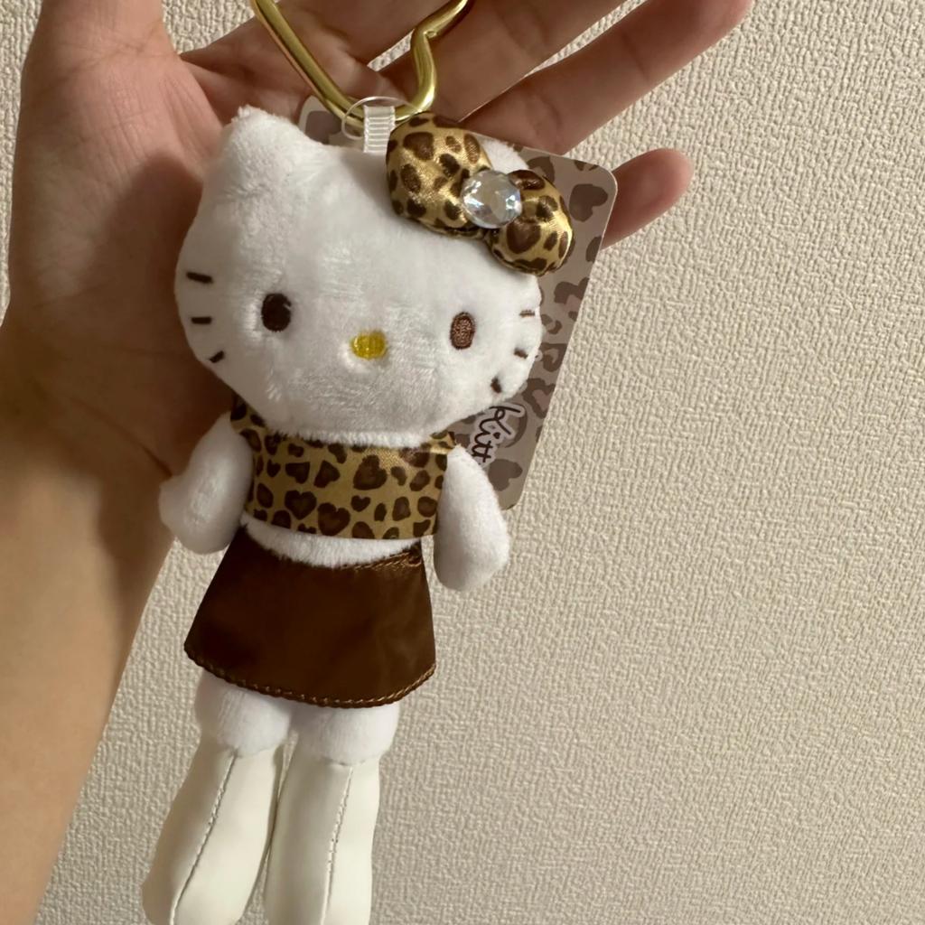 Long Leg Hello Kitty Leopard Print Black Skin Love Pendant Plush Doll Cute Schoolbag Keychain Charm Stuffed Toy Gift