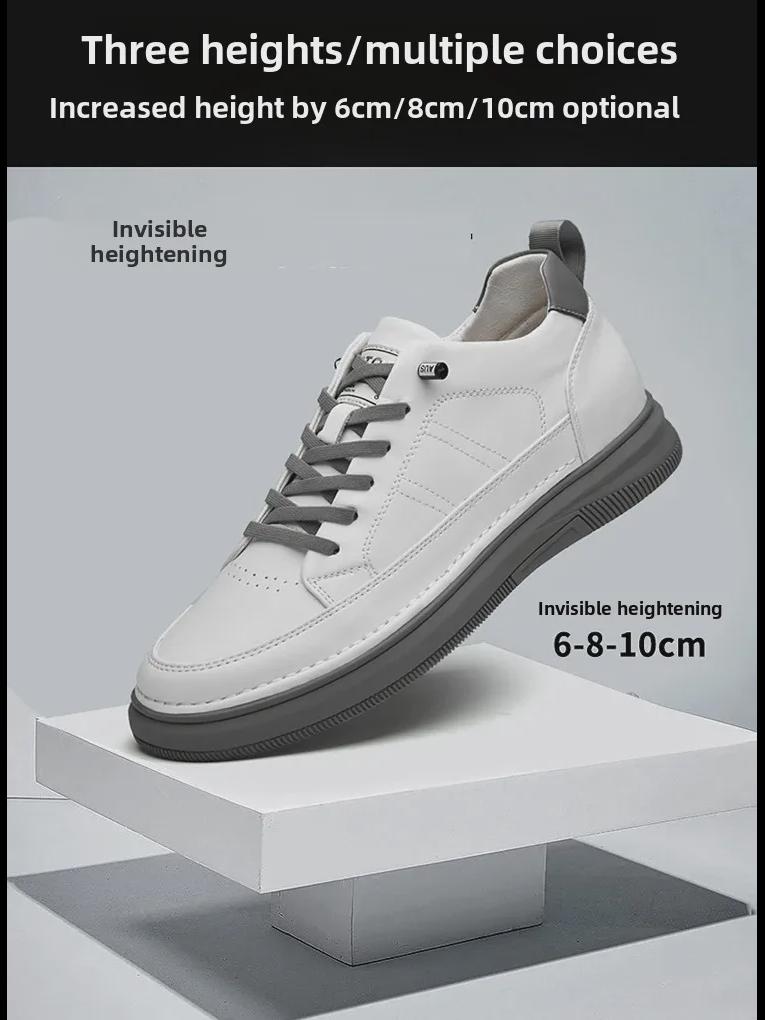Autumn Men's White Height-Increasing Shoes 8cm - Korean/British Casual Fashion Shoes 