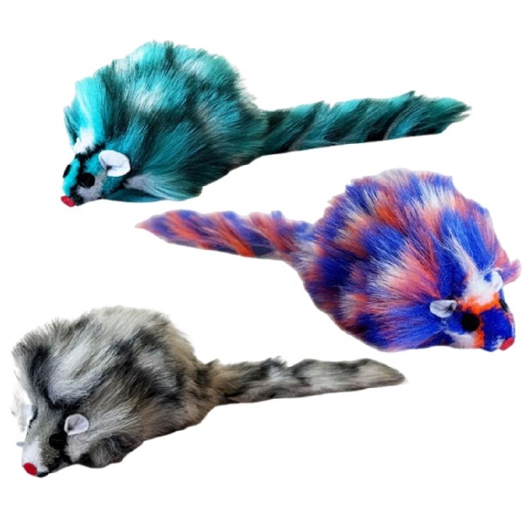 

3Pcs Plush Mouse Cats Toy With Squeaker Sound Colorful Feathered Chewing Hunting Activity Toy for Kittens Indoor Play 1