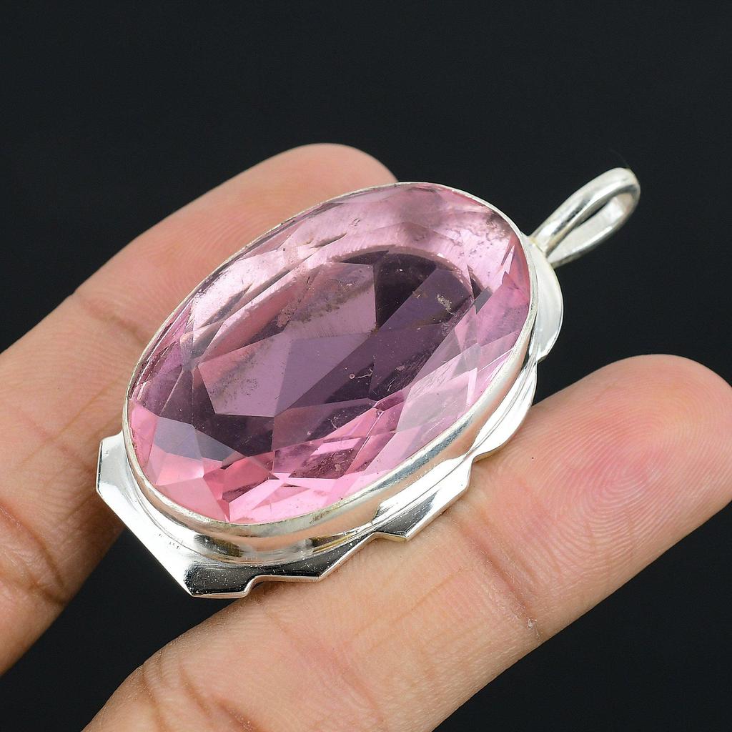 Pink Kunzite Gemstone Handmade 925 Sterling Silver Jewelry Pendant Statement Bohemian Pendant Pink Kunzite Gemstone Pendant For Gifts