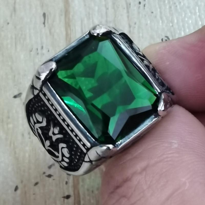 Silver Color Men Red Blue Semi-Precious Stone Signet Ring 316l Stainless Steel for Men Jewelry Anillos Accessories