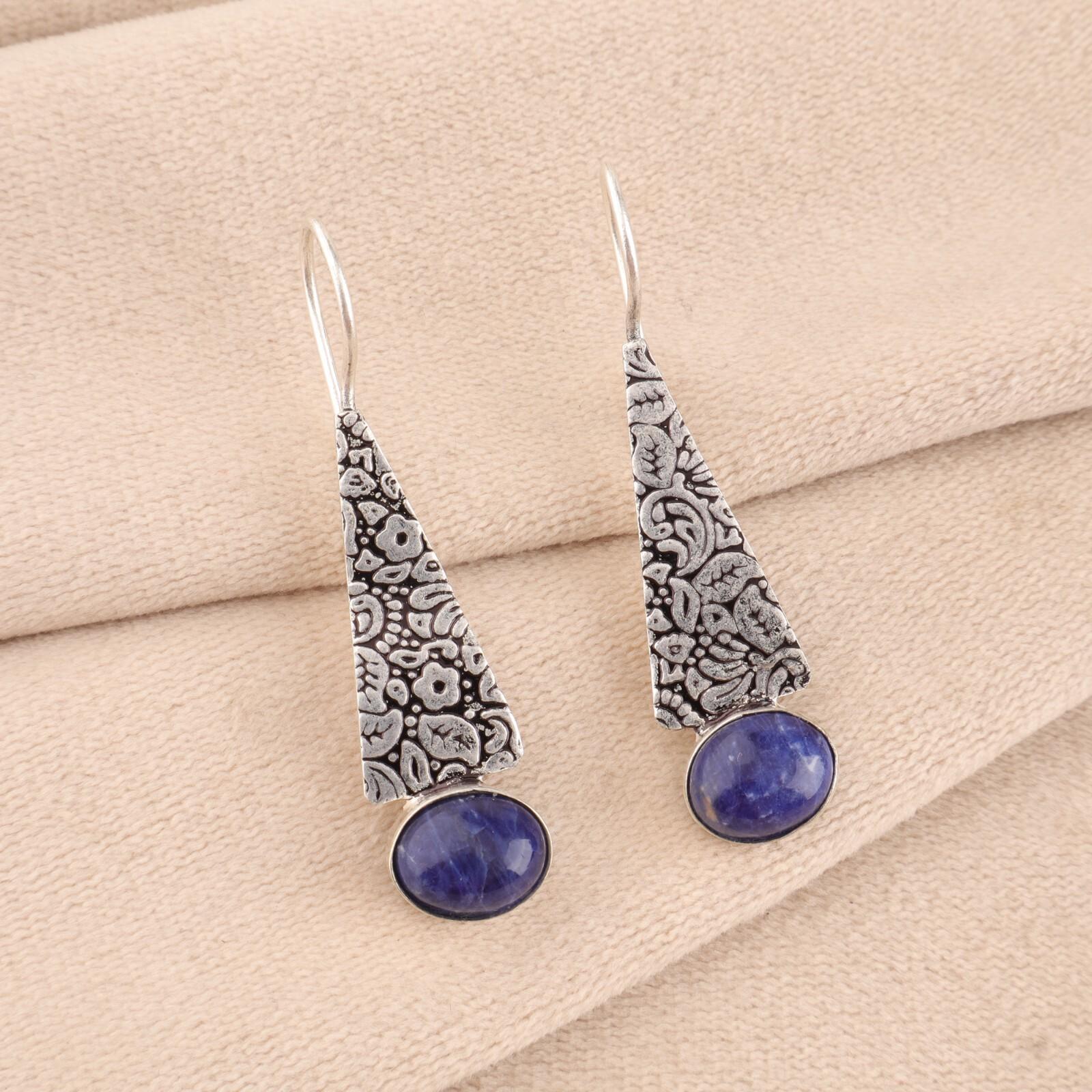 

Natural Sodalite 925 Sterling Silver Jewelry Handcrafted Earrings 1.9 For Her EE-165-34