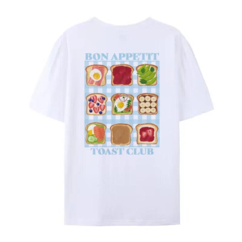 Toast Club Back Print TShirt Retro Aesthetic Breakfast Graphic Tees Cute Foodie Women Shirt Unisex Streetwear Fashion Tops Y2k
