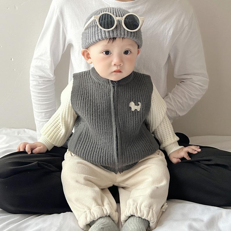 Trendy Cool Baby Foreign Style Outer Wear Vest Foreign Style Fashionable Infant Knitted Vest Cardigan Split Three-Piece Set