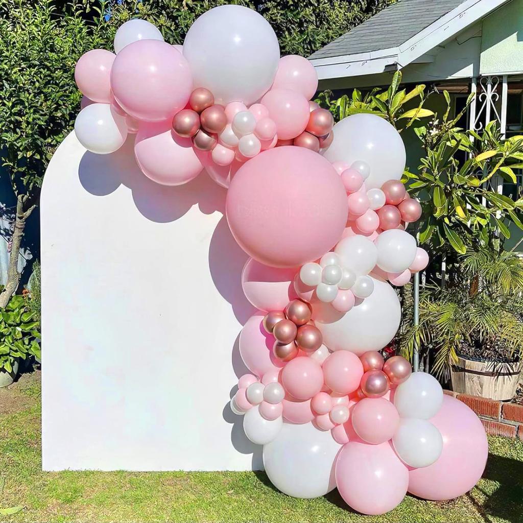 106Pcs Pink White Rose Gold Latex Balloon Set Suitable for Birthday Parties, Weddings, Valentine's Day Party Decoration