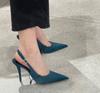 Sandali Neri Slingback 2025 Donna Primavera/Estate Punta Acuta Tacchi Super Alti Donna Scarpa con Elegante Design a Fibbia Bassa sulla Caviglia