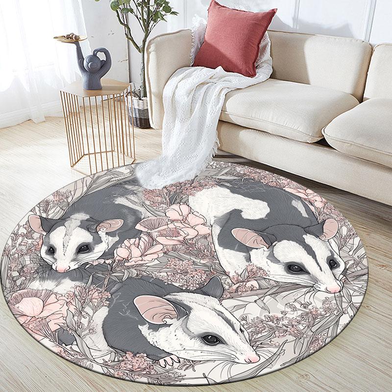 Opossum pattern round rug,Carpet Rug for Living Room Bedroom Playroom ,Non-slip Floor Mat,Holiday Gifts and Birthday Gifts.