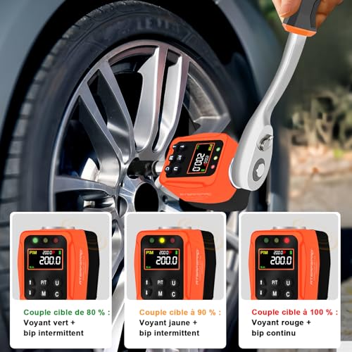 ATsafepro 1/2" Digital Torque Meter 10-200 Nm, 1/2" Drive + 3/8" & 1/4" Adapter, ±2% Accuracy, 5 Units, Preset Torque Wrench Tool, for Automotive Repa
