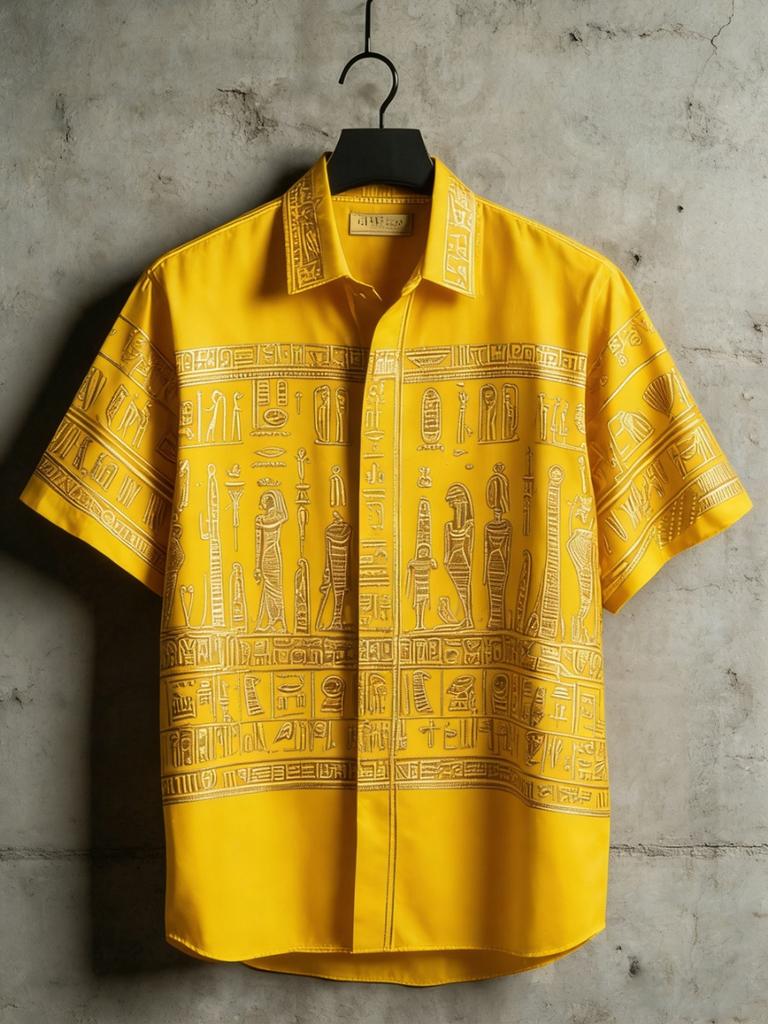 Vintage Egyptian Style Short Sleeved Floral Shirt Men's Loose Fitting Shirt Summer Lightweight Top
