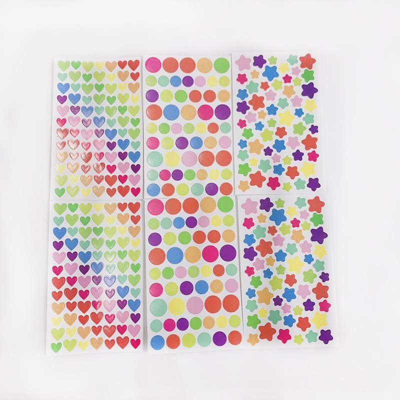 6pcs Stickers Paper Dots Heart Star Cute Colored Sticker Toys Album Diary Decoration Sticker Label Adhesive