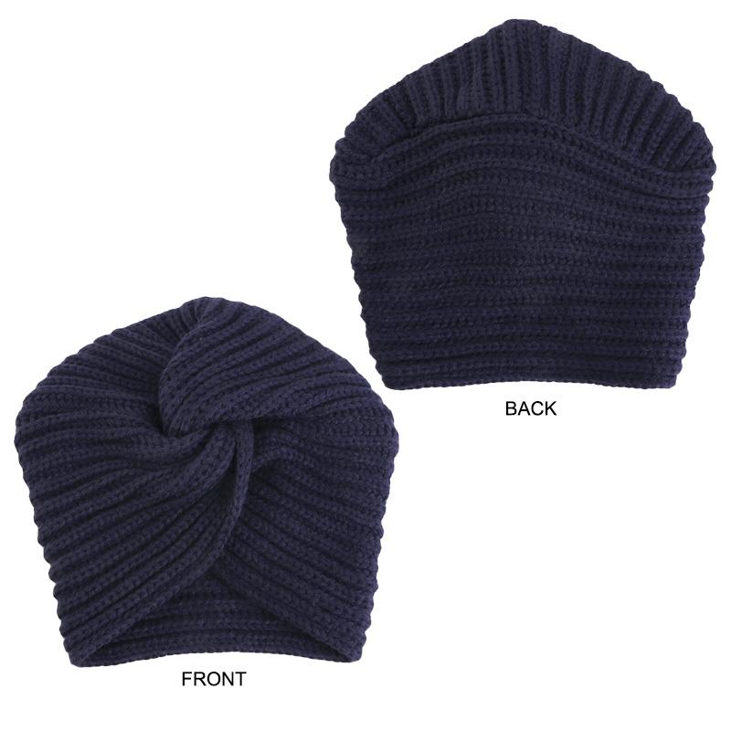 Women's Solid Color Winter Knitted Turban Hat Imitation Cashmere Cross Twisted Hat for Women Bohemian Style Hijab Caps
