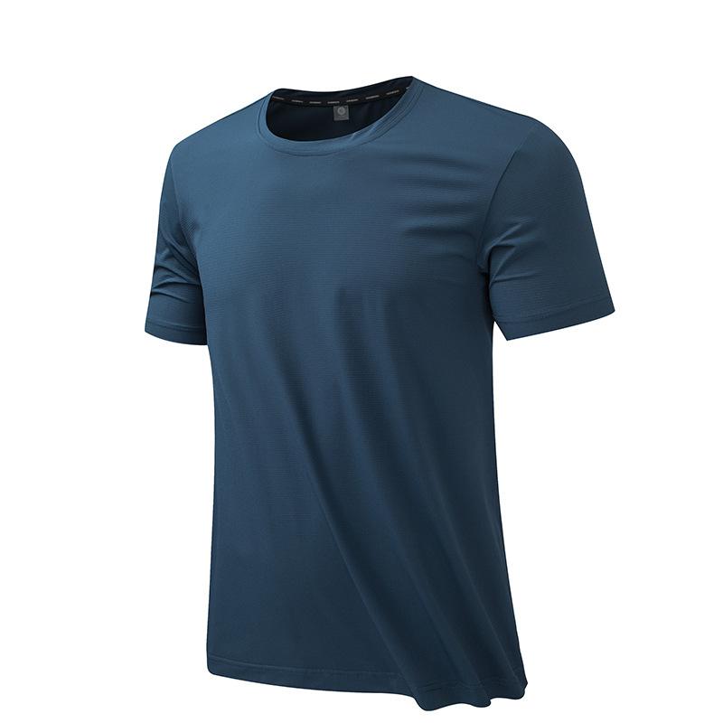 

Summer Ice Silk Breathable Short-sleeved T-shirt Super Ice Round Neck Solid Color Sports Running Men s Quick-drying Moisture-wicking Top XXXXXL темно-синього кольору
